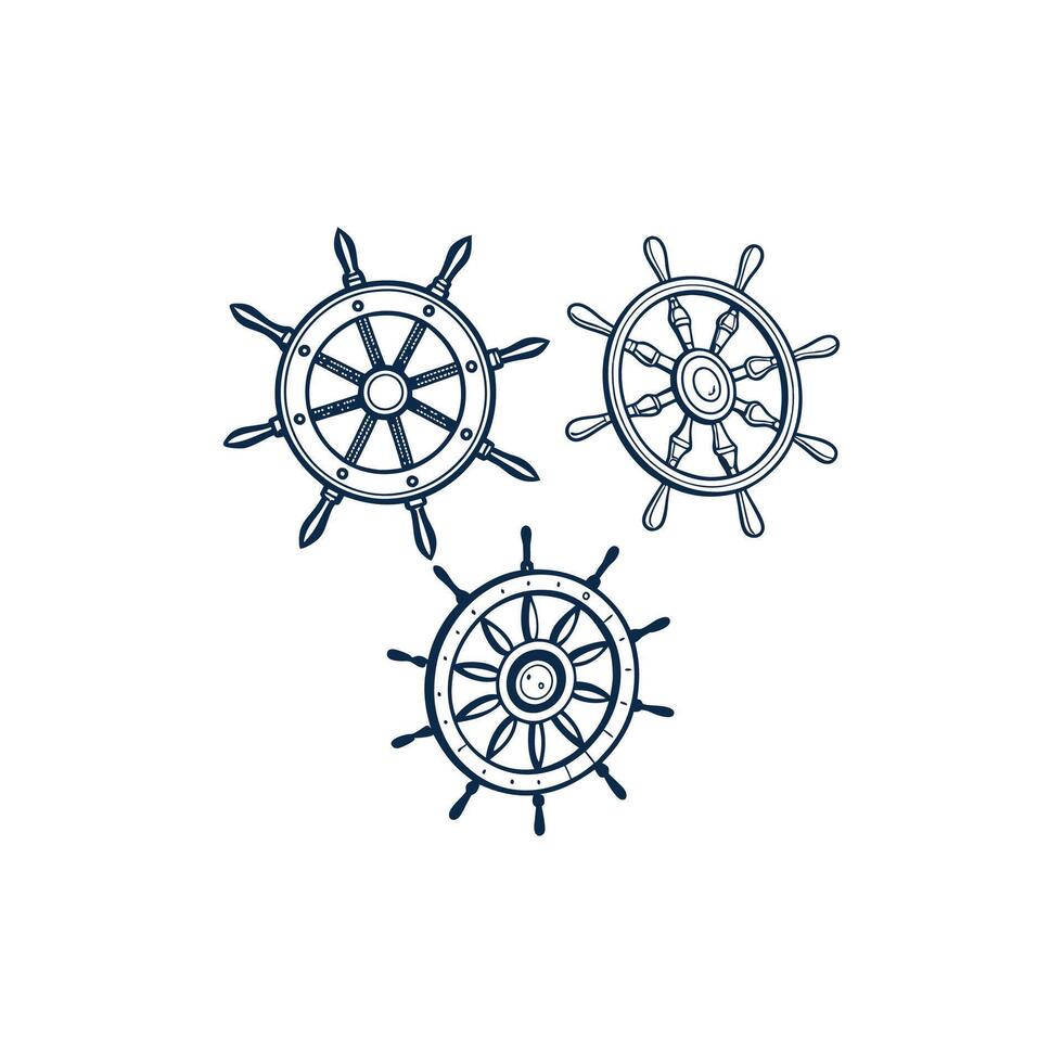 Three ship steering wheels on a white background vector