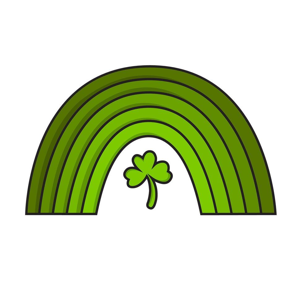 This image depicts a stylized green rainbow with a shamrock at its center. It symbolizes Irish culture, luck, and St Patricks Day celebrations. vector