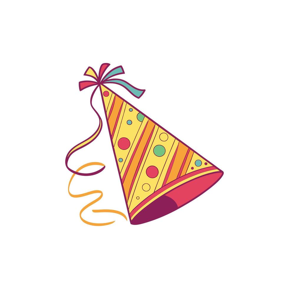 A party hat with a ribbon and streamers vector