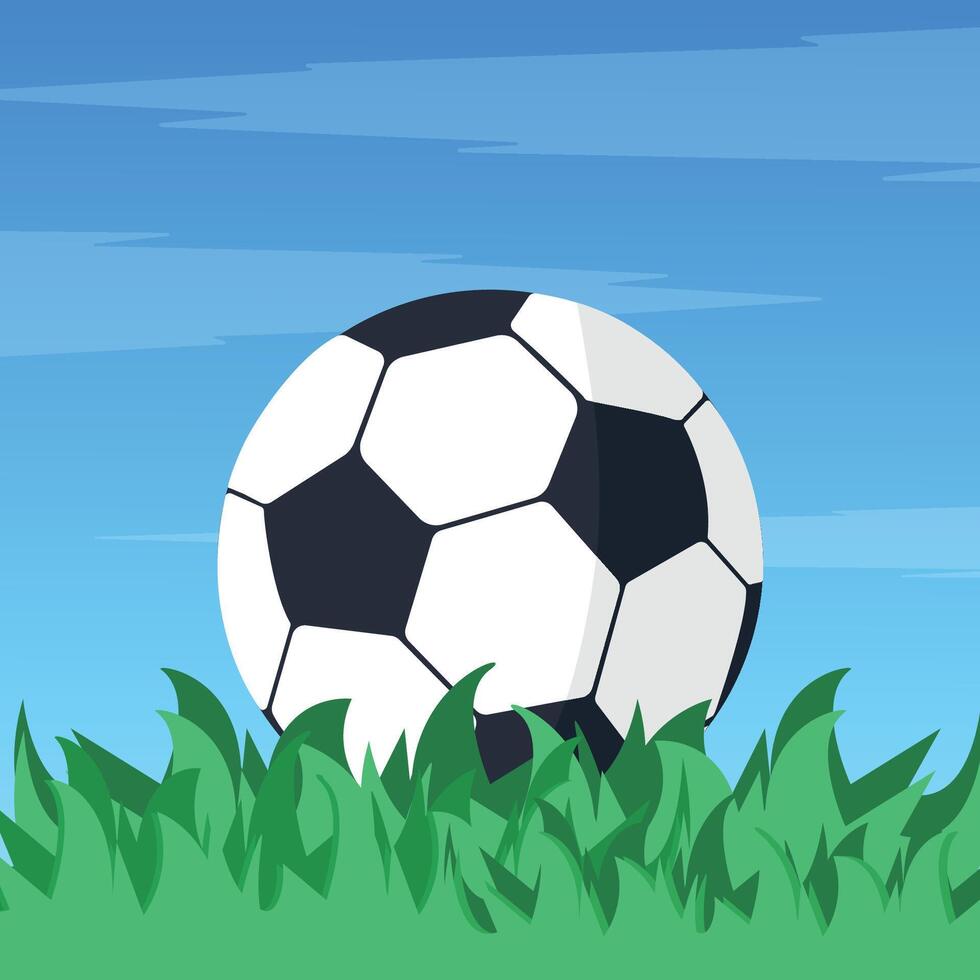 Soccer ball on grass against sky background. Sport concept. vector