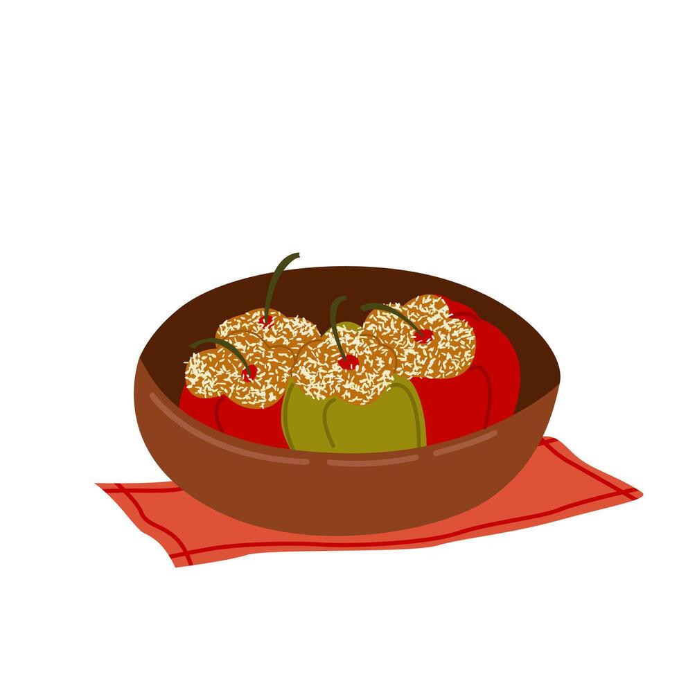 Gemista. Greek cuisine. Traditional tastes. Stuffing vegetables with minced rice, stuffing peppers vector