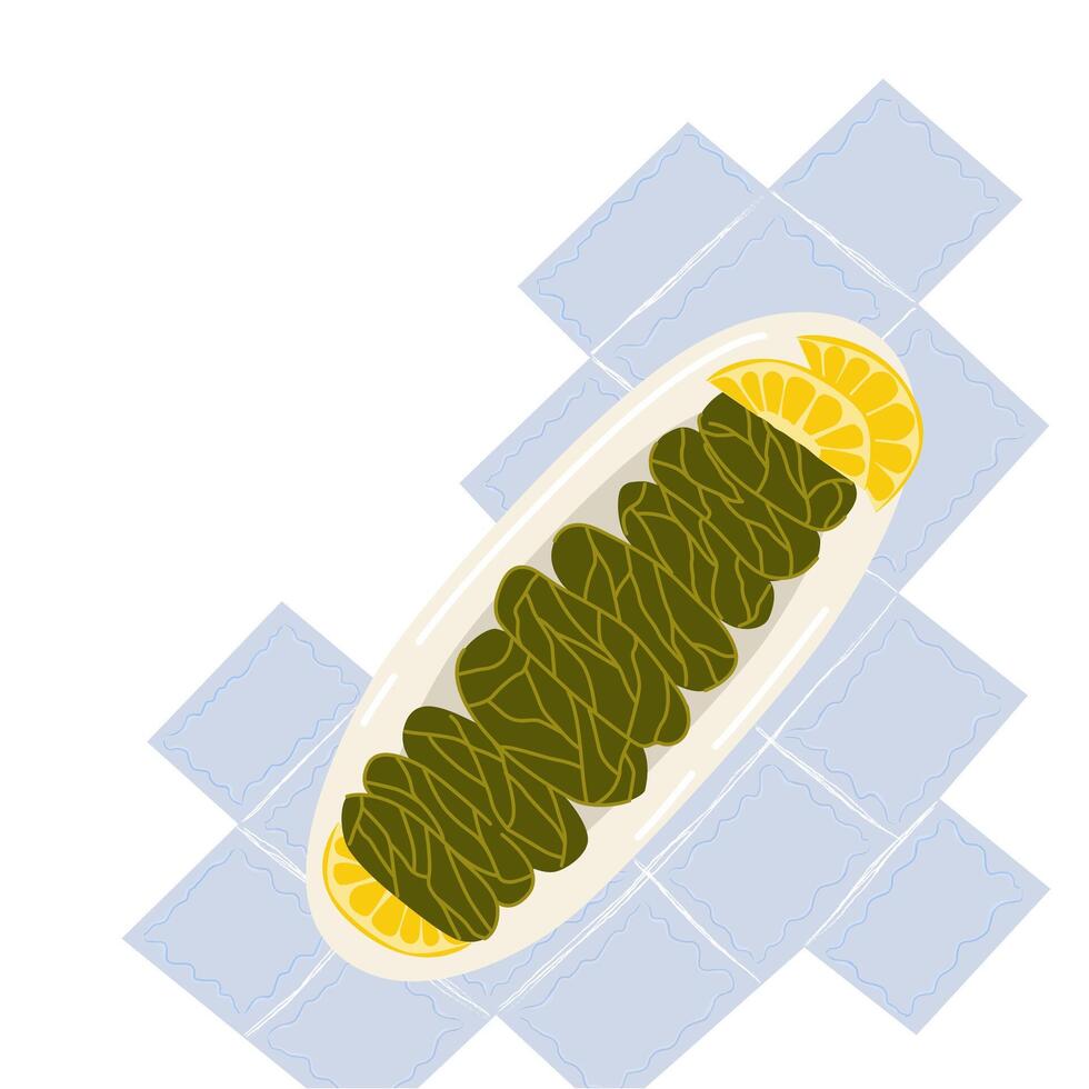 Dolma. Greek cuisine. Traditional tastes. Minced meat is roasted near grape leaves with added rice and parsley vector