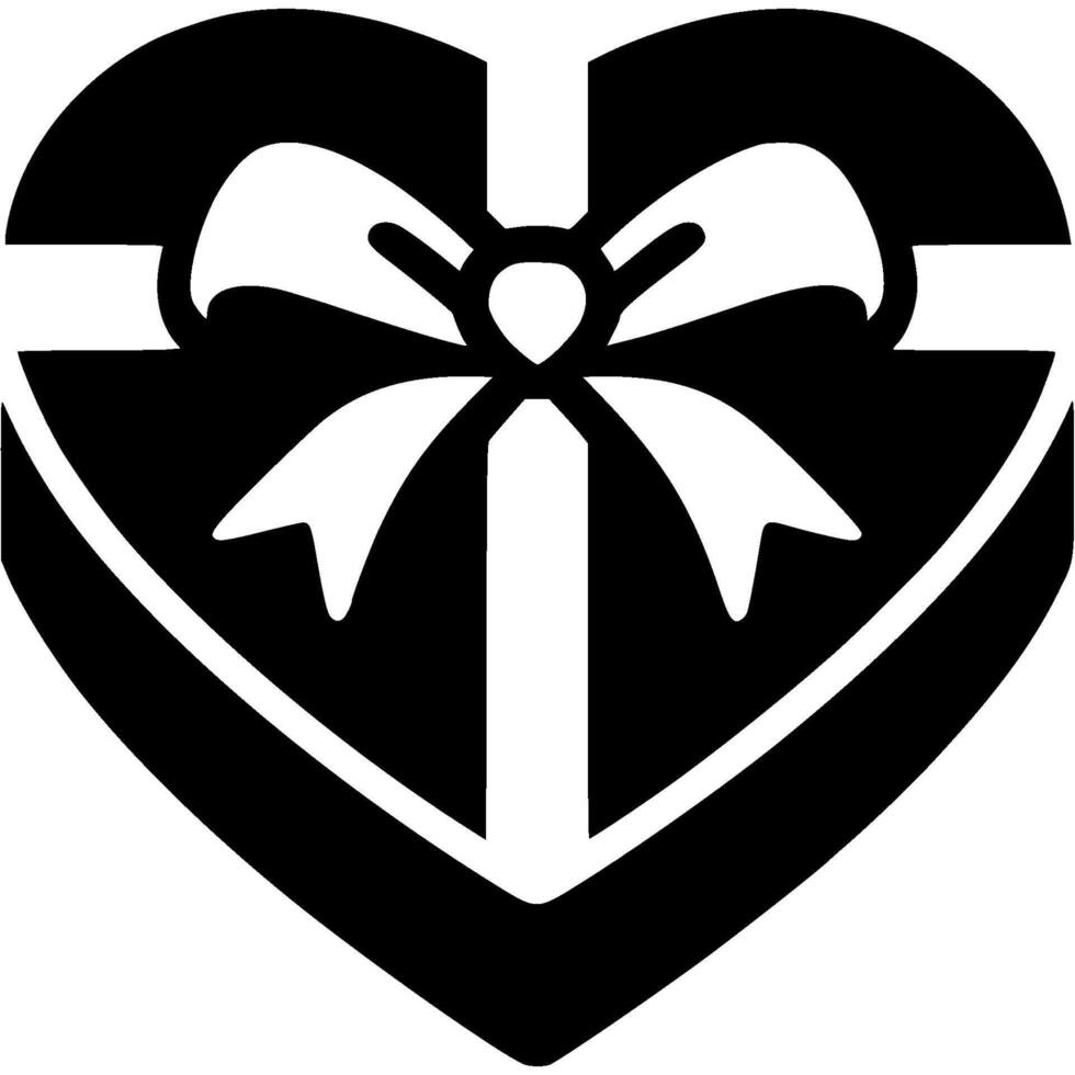 Heart shaped box of chocolates tied with bow in monochrome. Simple minimalistic in black ink drawing on white background vector