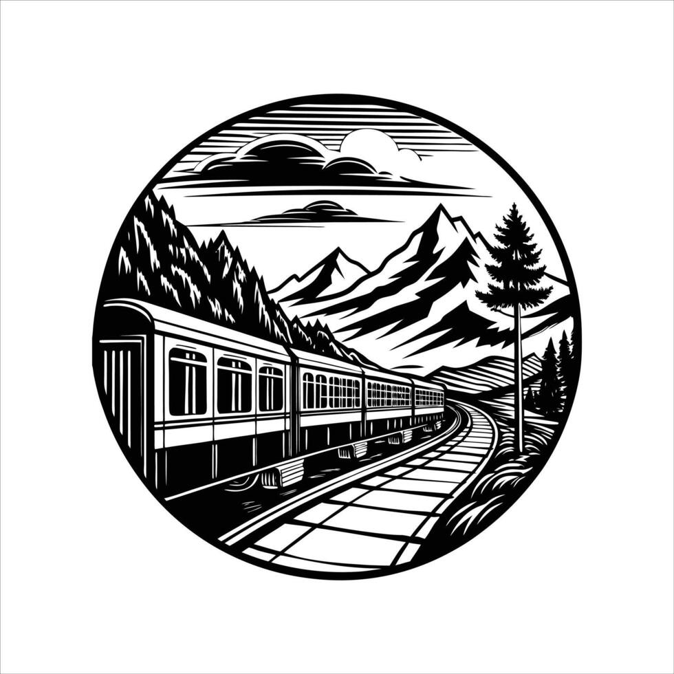 Sunset Train Journey Through Nature vector