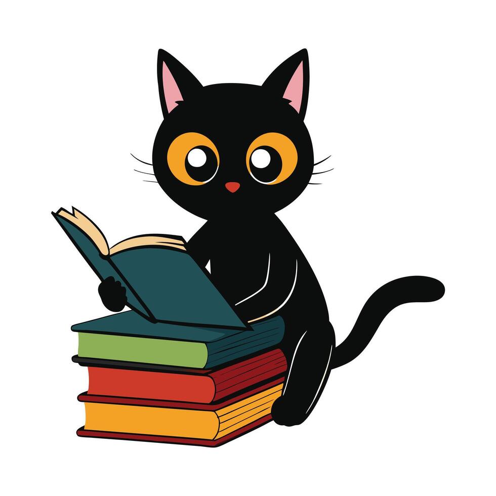 Black Cat Reading Books vector