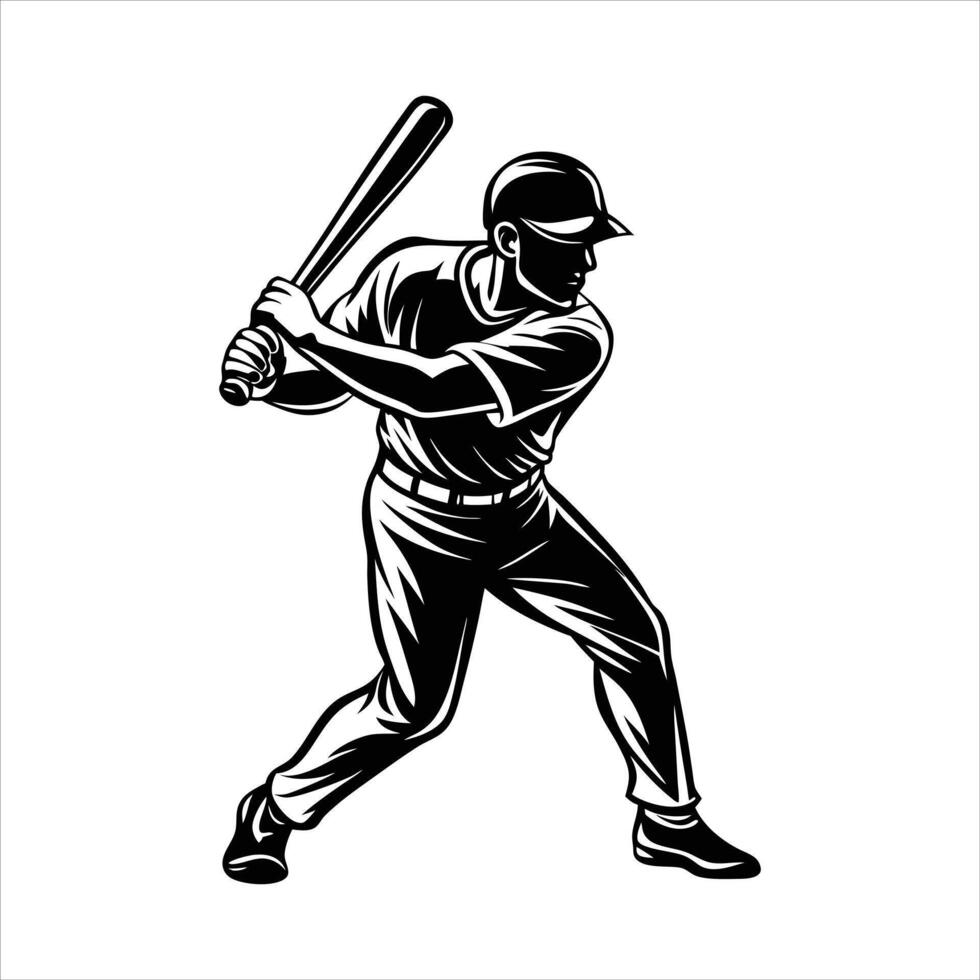 Baseball Player Swinging Silhouette Images vector