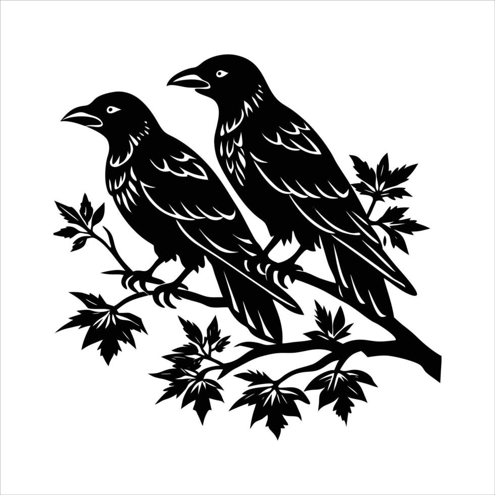 Crow On Branch Vectors