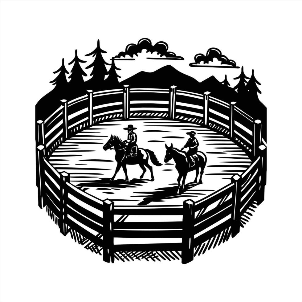 Rodeo arena with wooden fences vector