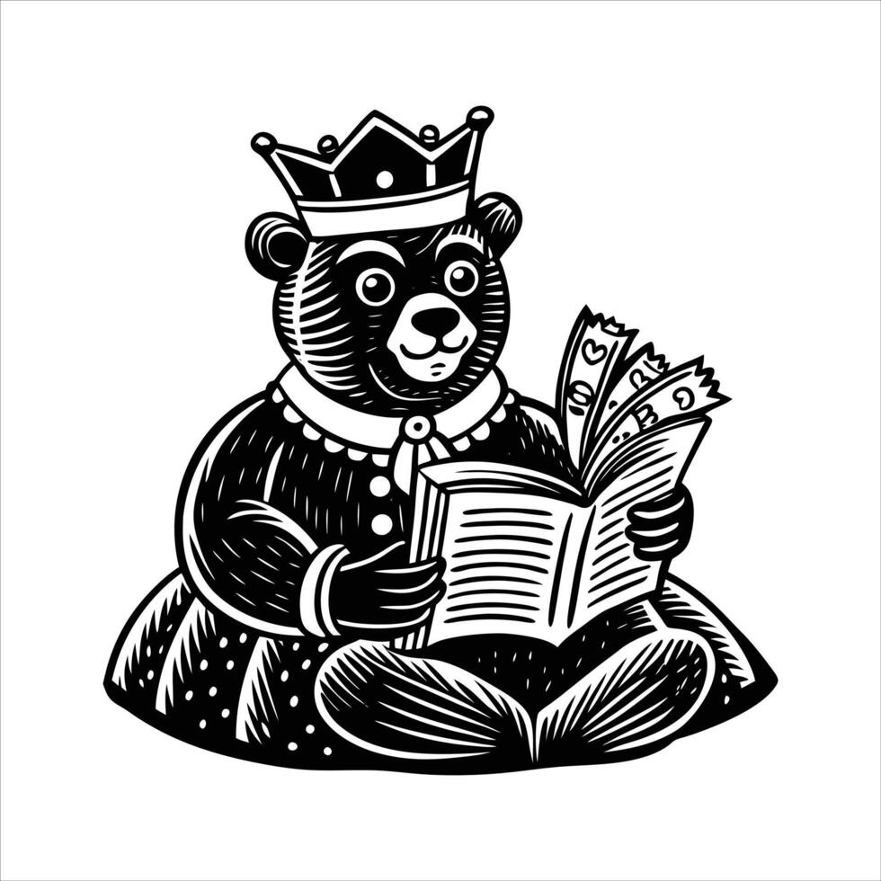 Teddy Bear King Reading Book vector