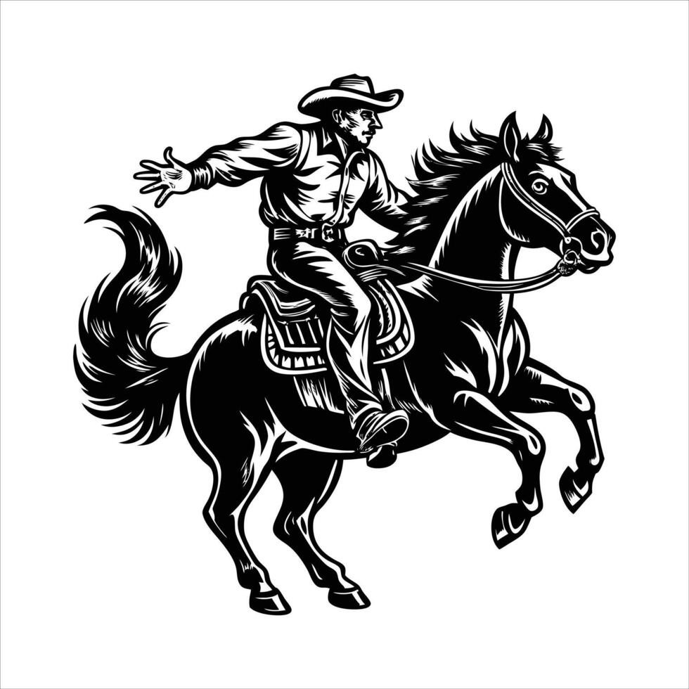 Rodeo Cowboy Riding a Bucking Bronco vector