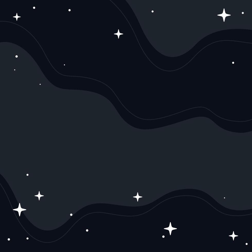 Abstract Celestial Black Night Sky Square Illustration with flowing Waves and Sparkling Stars, Dreamy Background vector