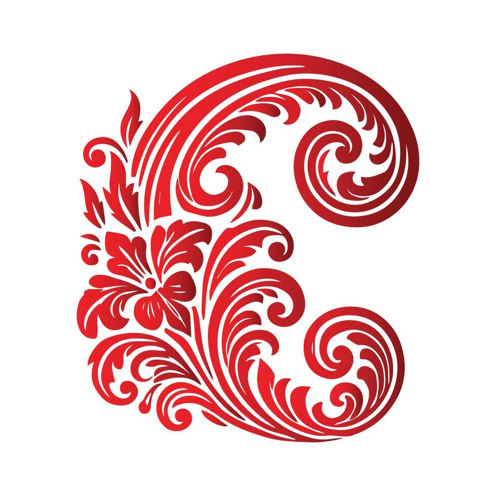 The letter c in red with floral design vector