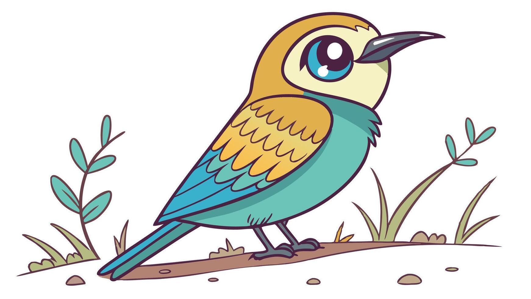 A cartoon bird with blue and yellow feathers vector