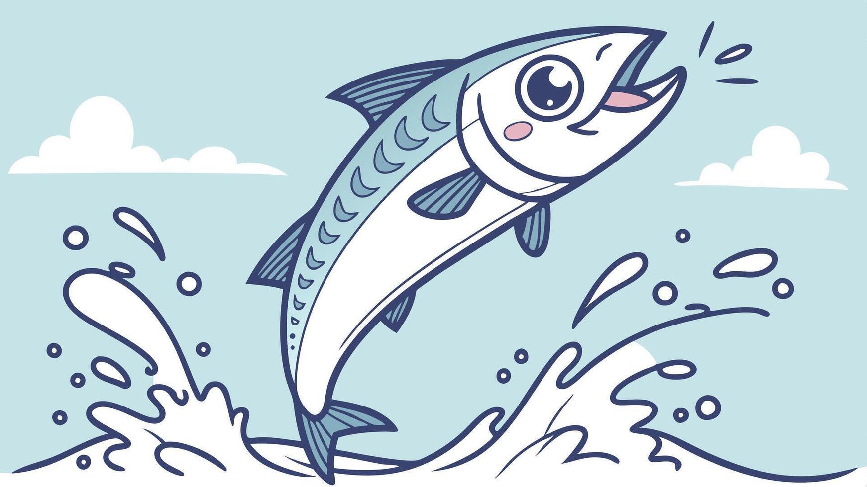 A cartoon fish jumping out of the water vector