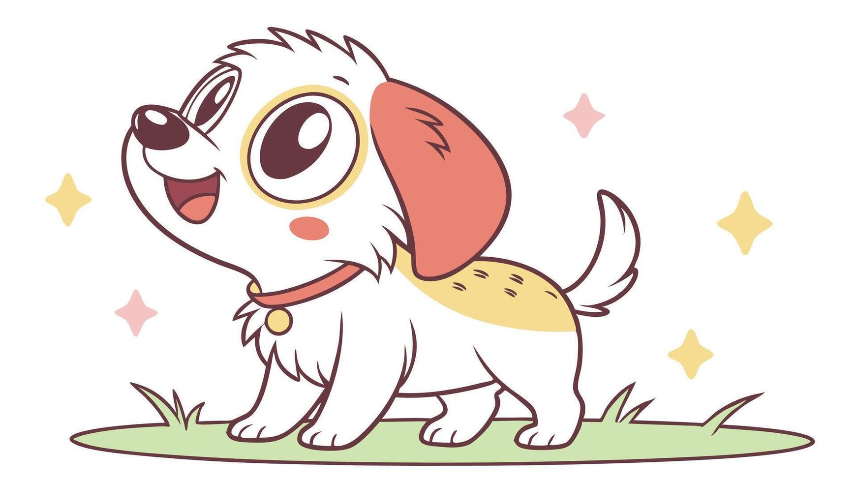 A cartoon dog standing on grass with stars vector