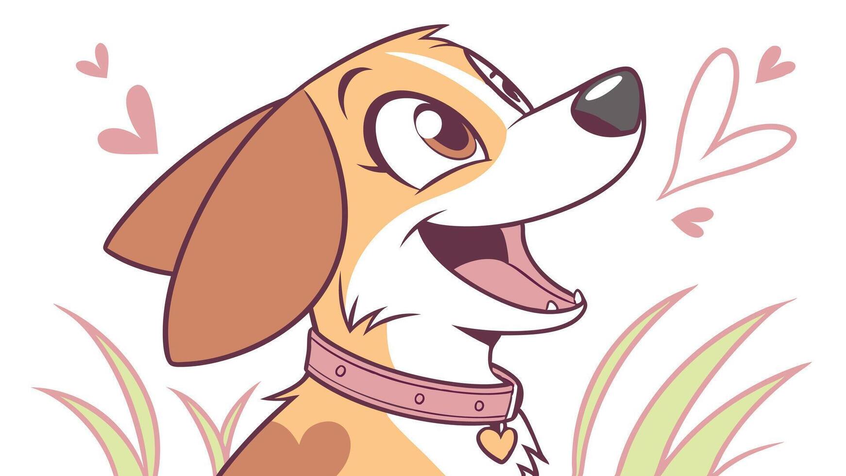 A cartoon dog with hearts on it's head vector
