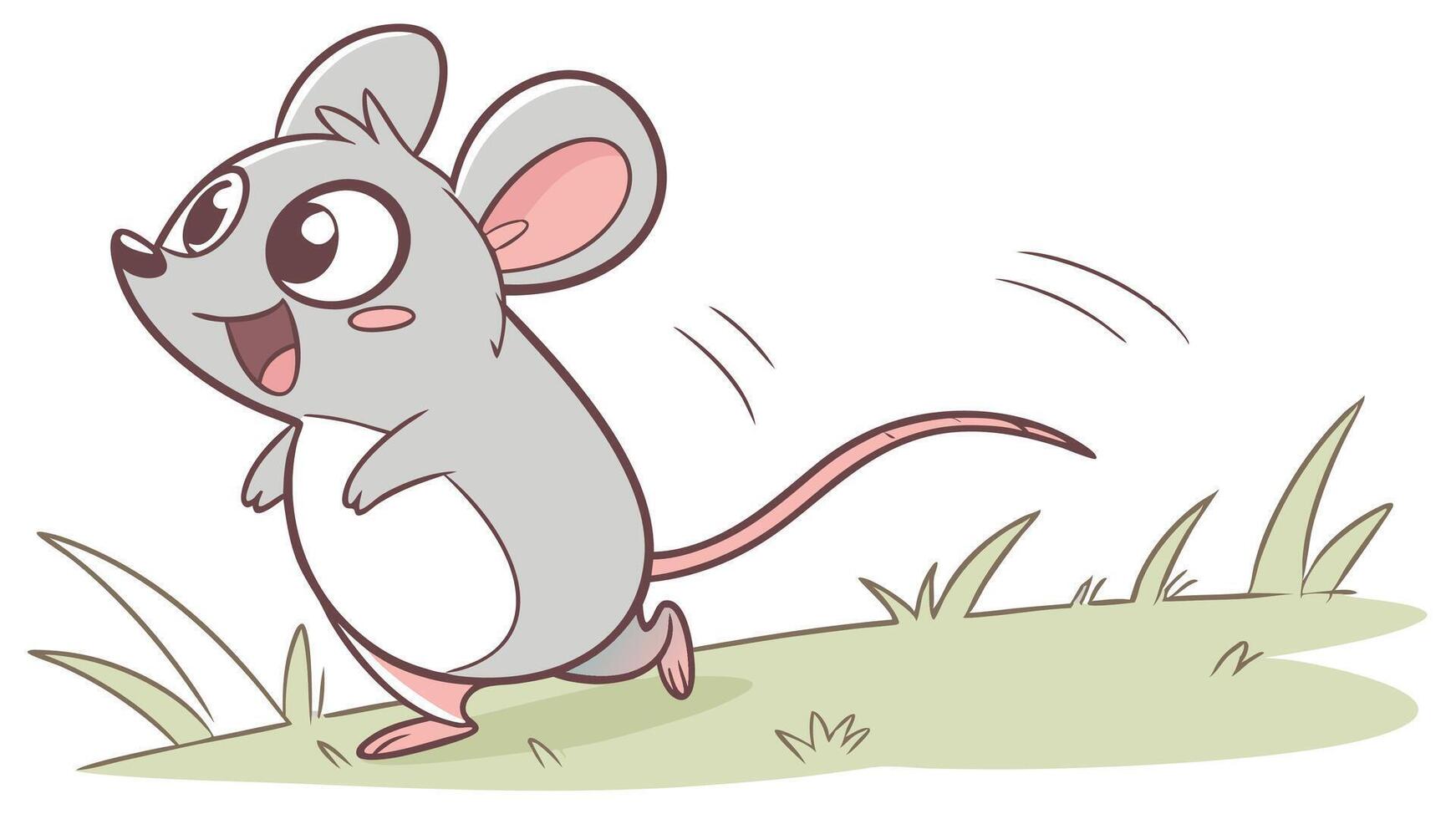 Cartoon mouse running on grass vector