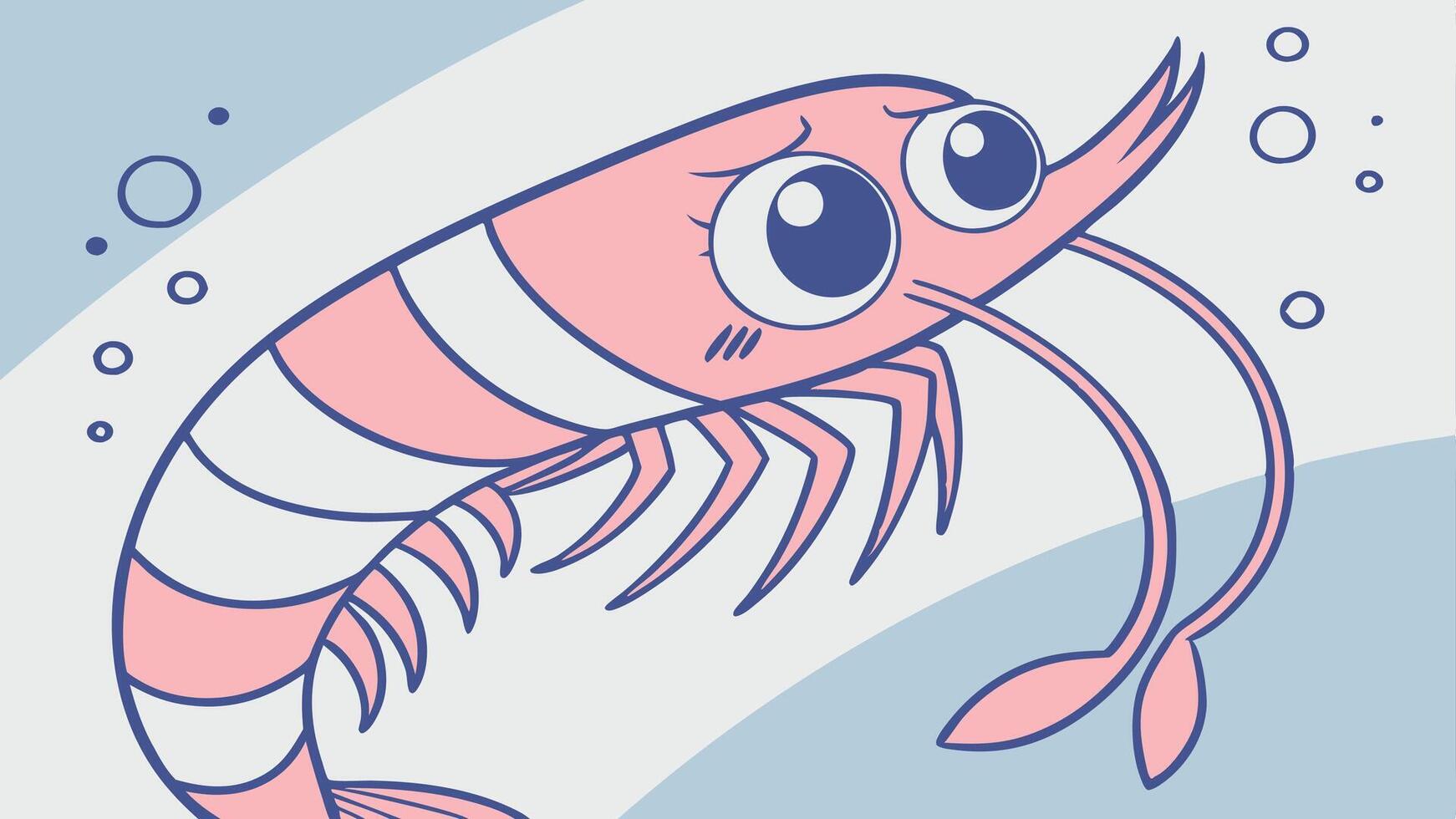 A cartoon shrimp with a big eye and a pink body vector