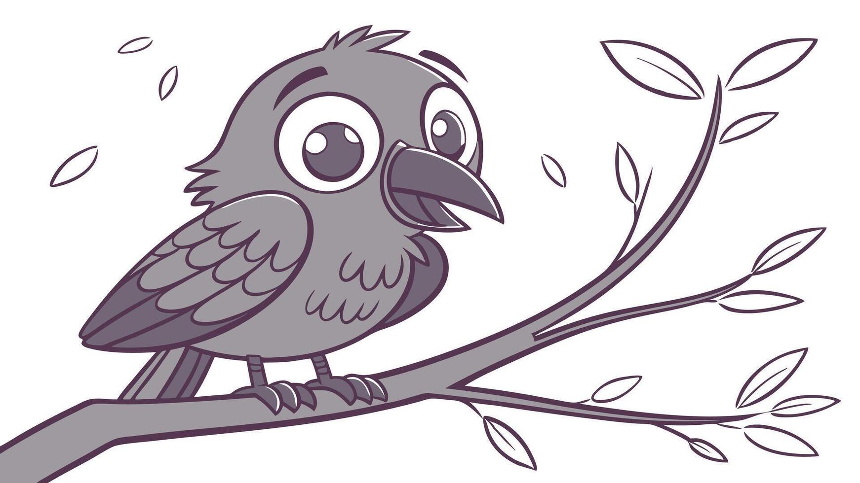 Cartoon bird sitting on a tree branch vector