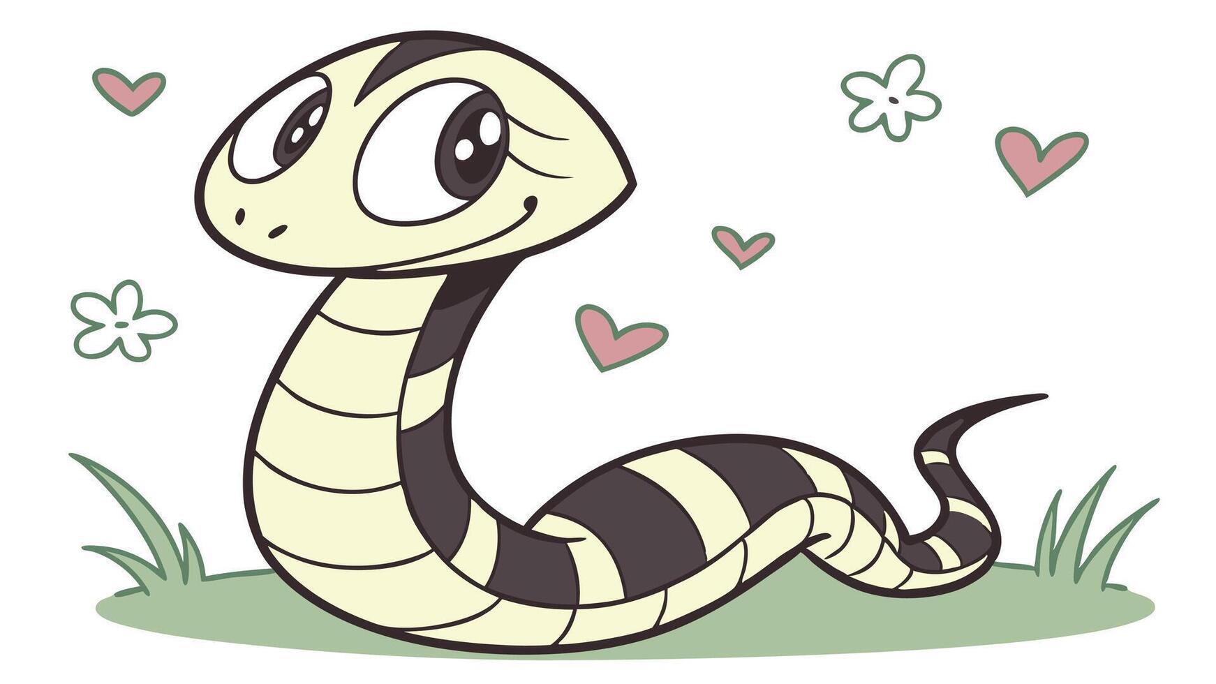 A cartoon snake with hearts around it vector