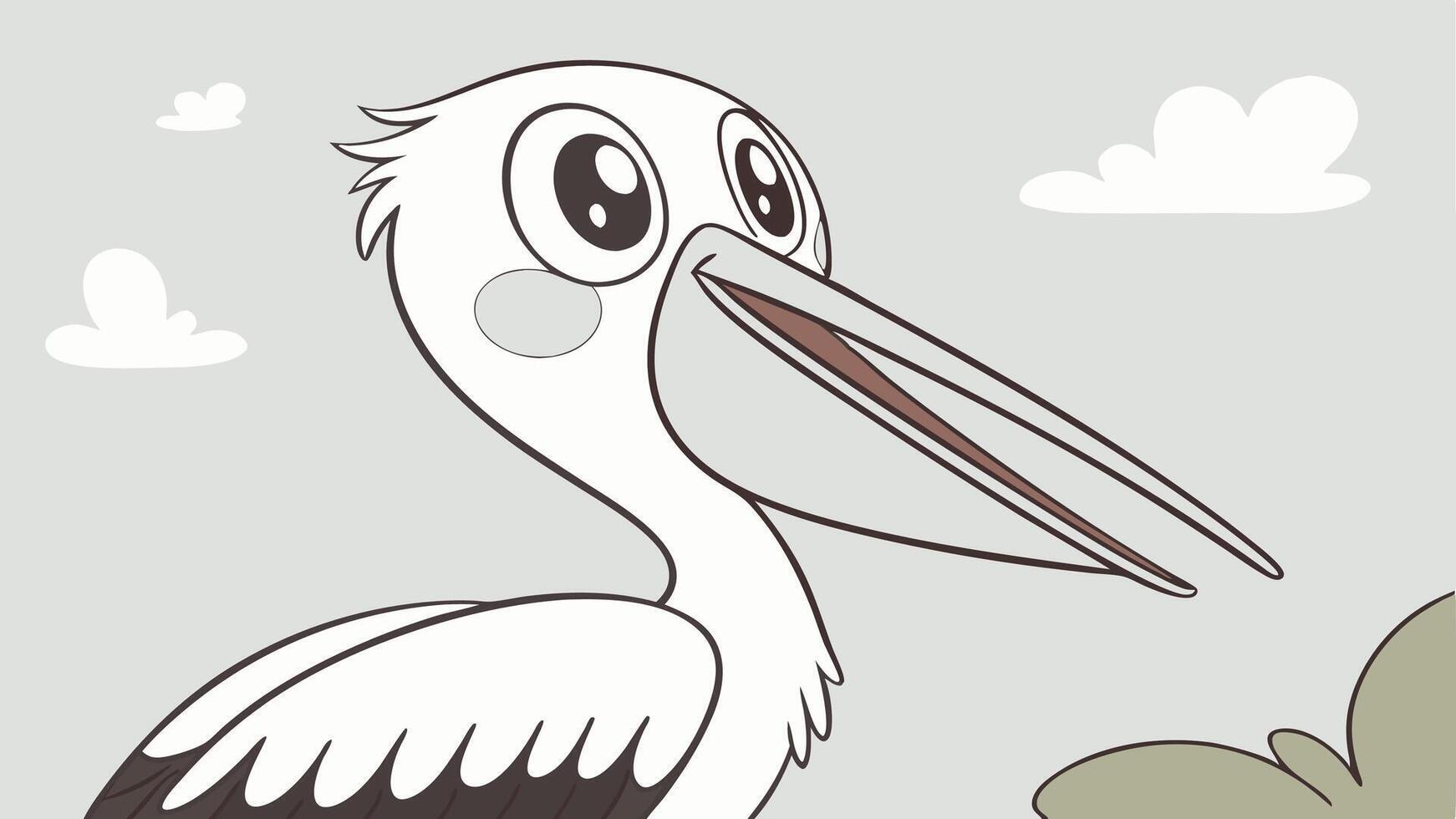 A cartoon pelican with a long beak and a long neck vector
