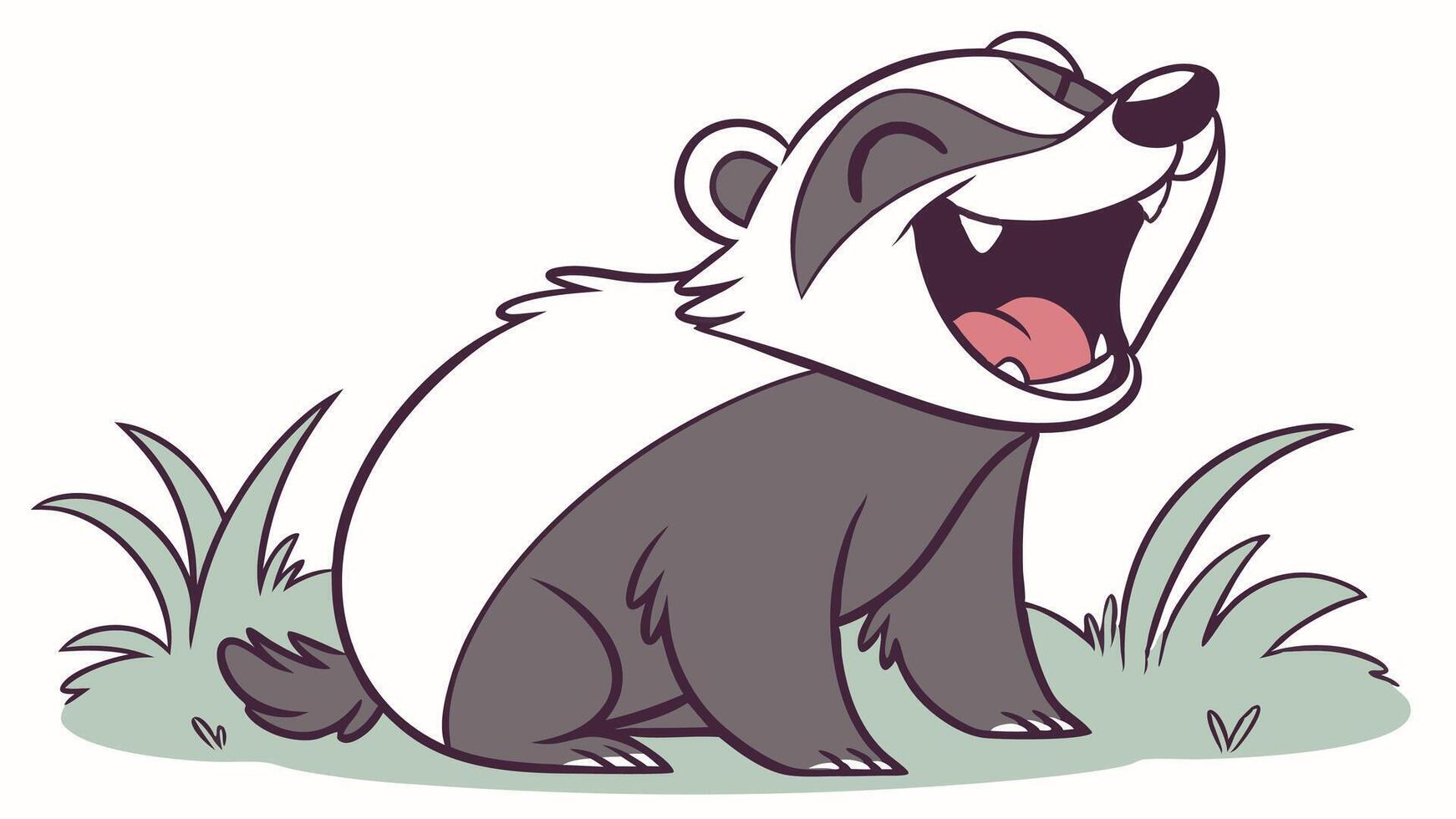 A cartoon badger sitting in the grass with its mouth open vector