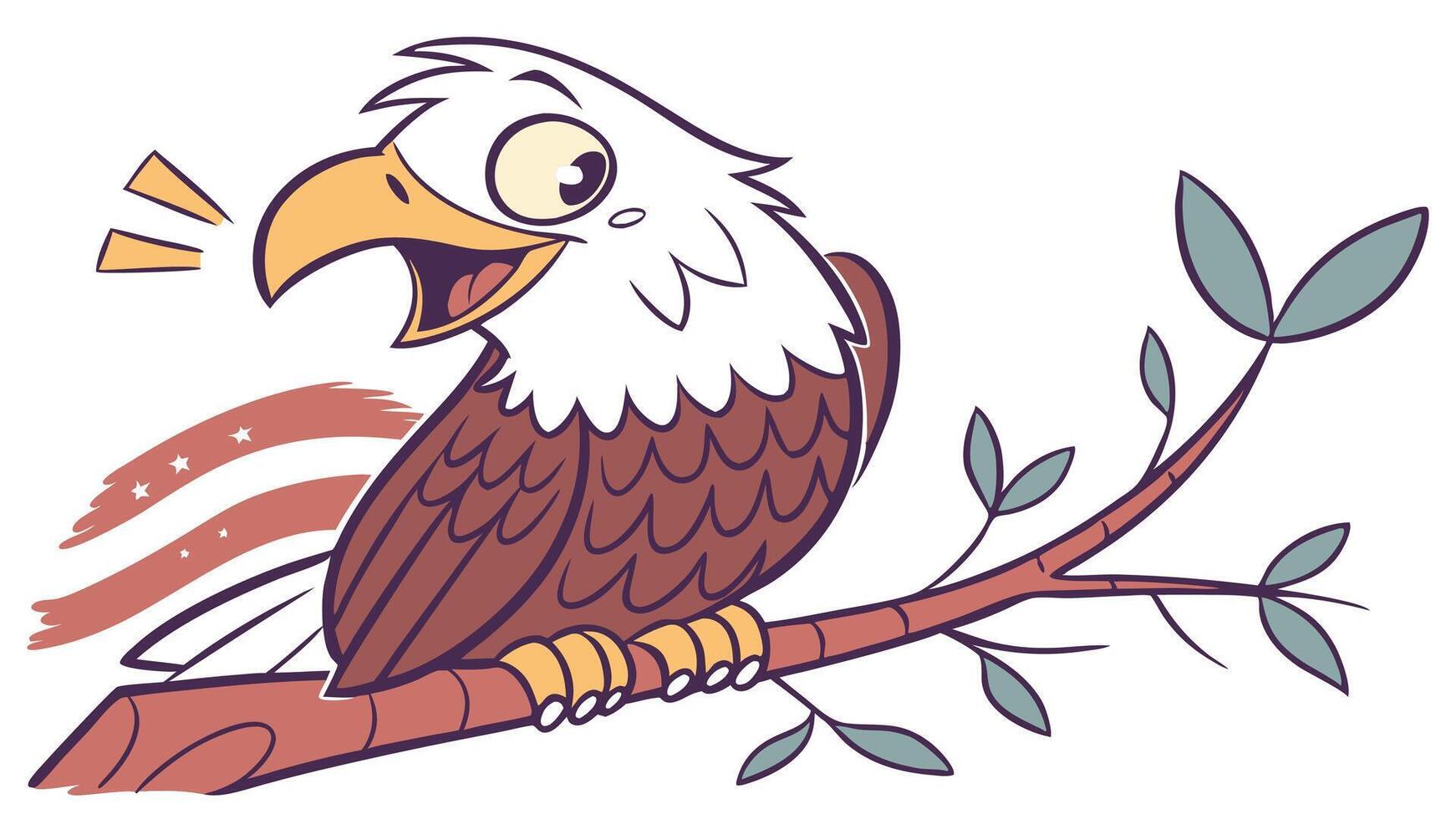 An eagle sitting on a branch with its mouth open vector
