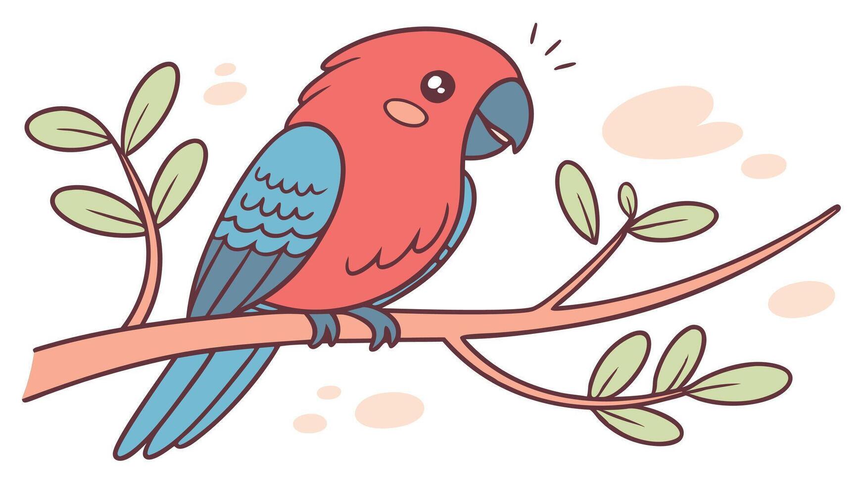 A cartoon red parrot sitting on a branch vector