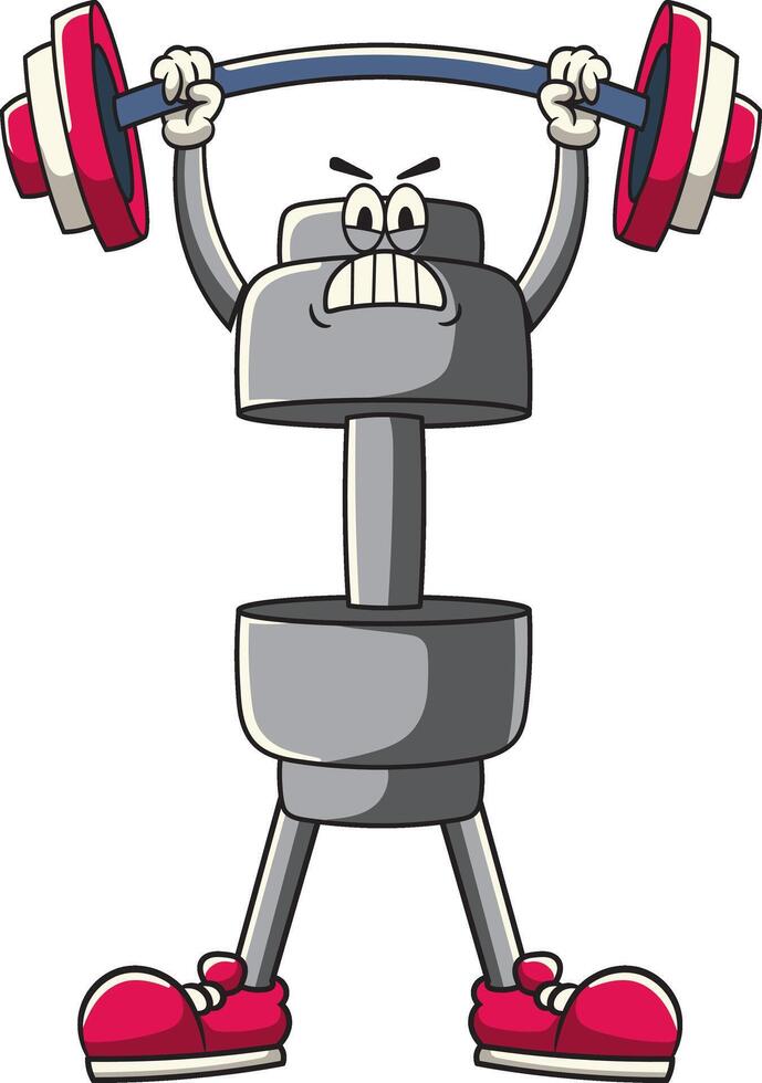 Cute Dumbbell lifting Olympic Barbell Gym in Retro Cartoon Character Illustration vector