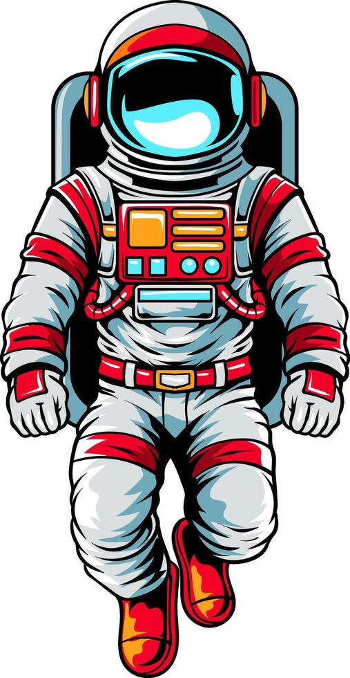 Red Astronaut Spaceman Cartoon Character Illustration for sticker, badge, patch, banner, greeting card, invitation vector
