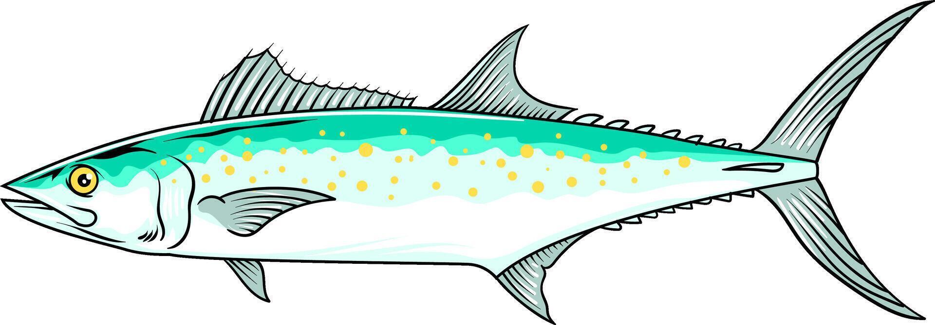 Spanish Mackerel Fish in cartoon character illustration vector