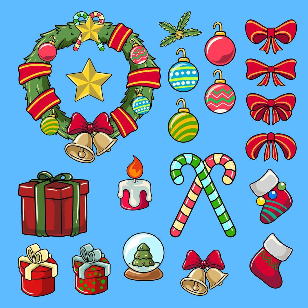 set of Christmas elements cartoon illustration vector