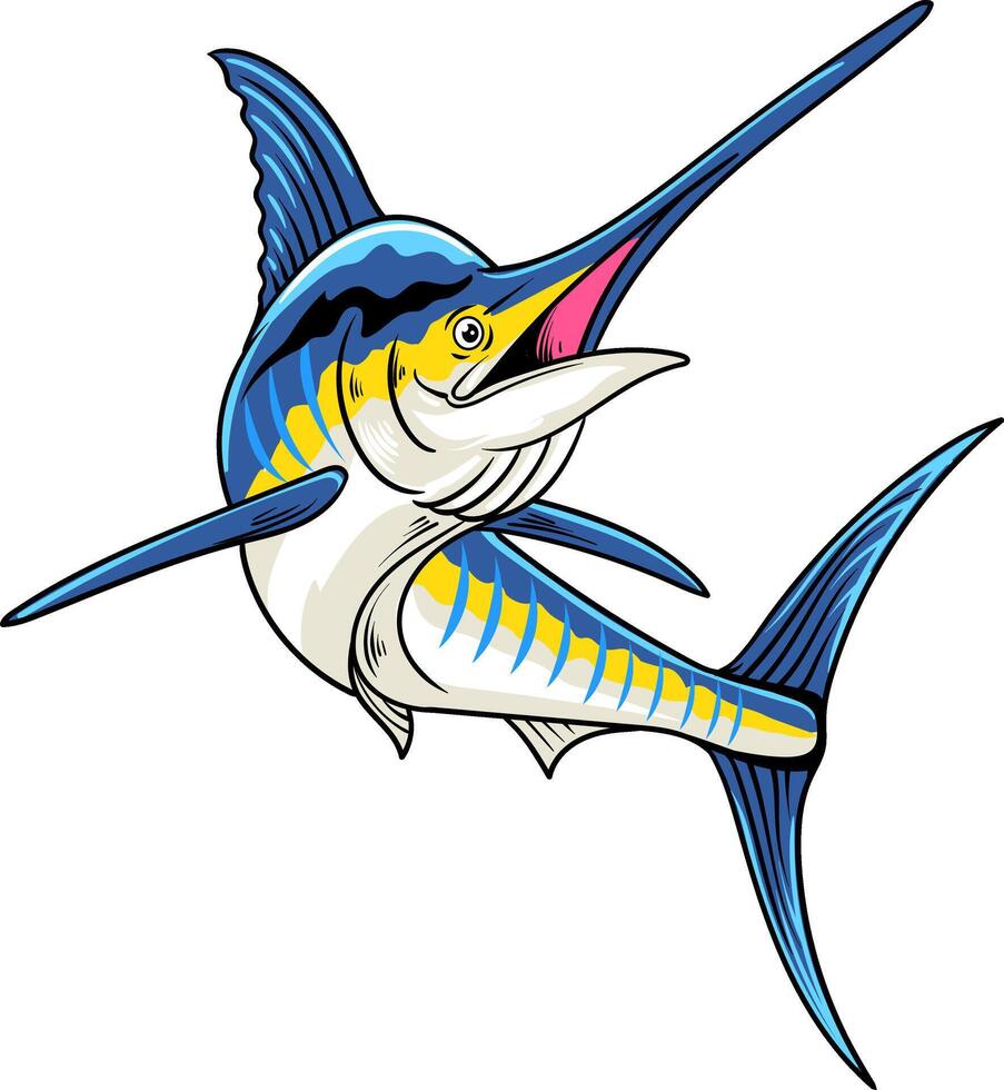 Marlin Fish in cartoon character illustration vector