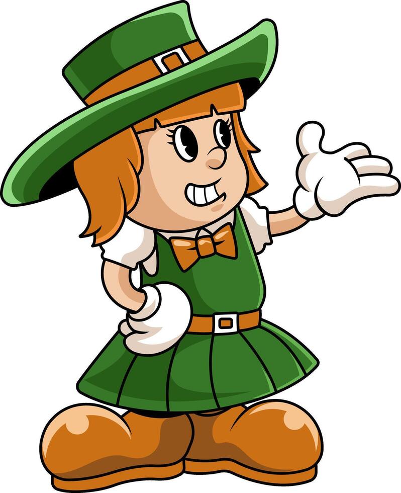 Saint Patrick's Day Girl Leprechaun Cartoon Character in Retro Illustration vector