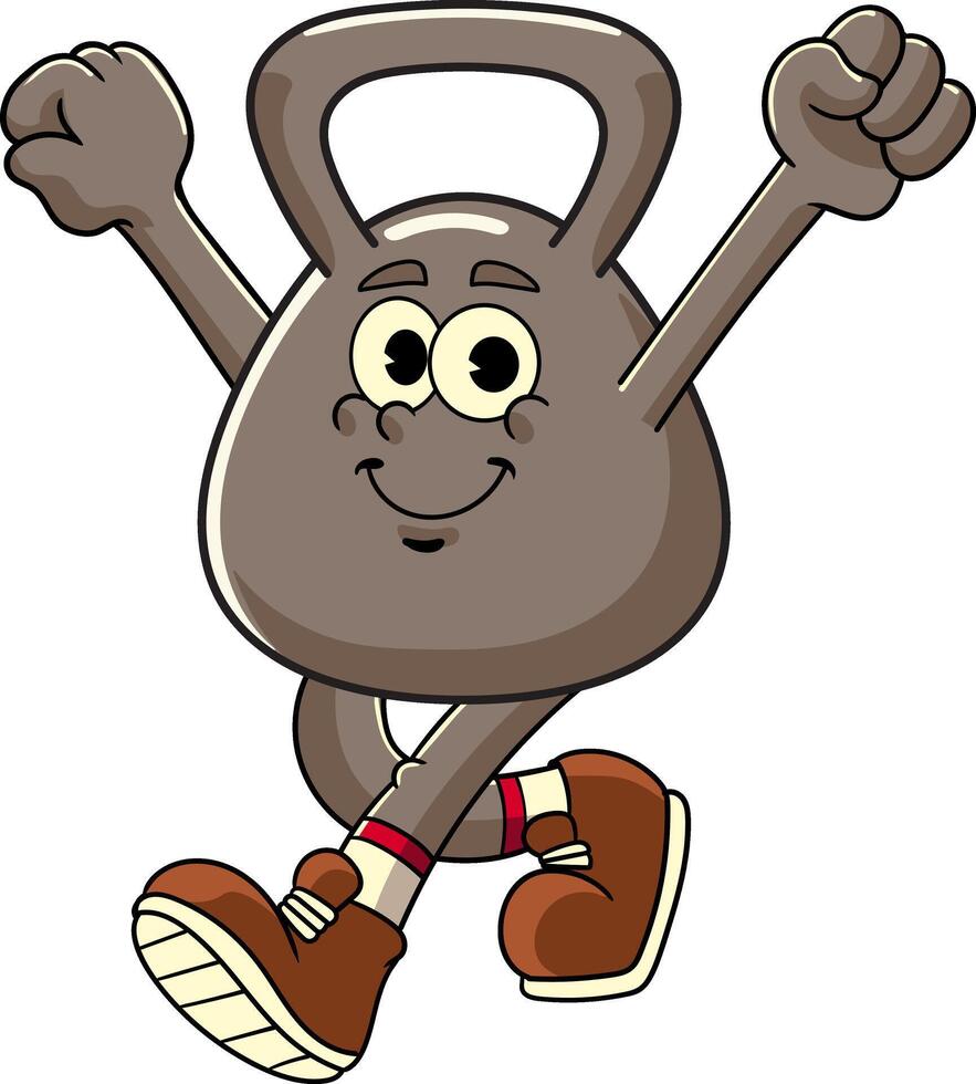 Walking Kettlebell Gym in Retro Cartoon Character Illustration vector