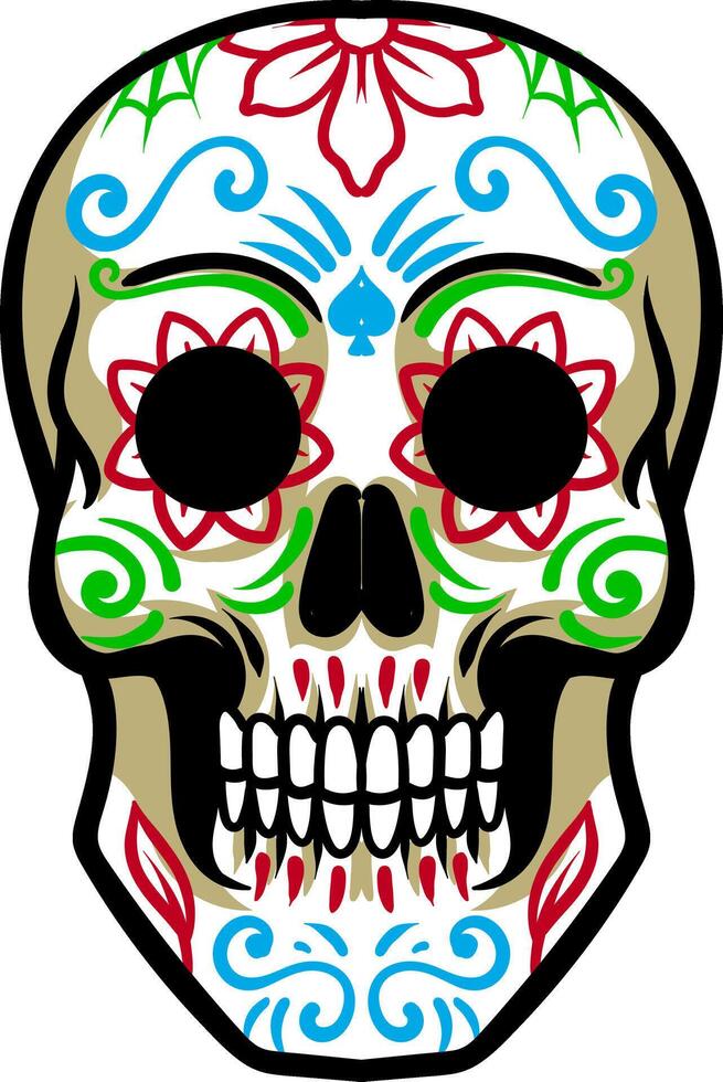 Day of the Dead Mexican Skull Head Cartoon Character Illustration vector