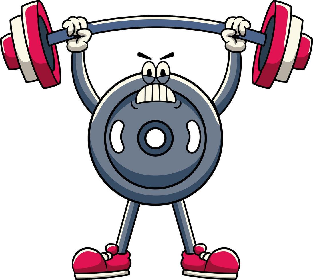 Weight Plate lifting Olympic Barbell Gym in Retro Cartoon Character Illustration vector