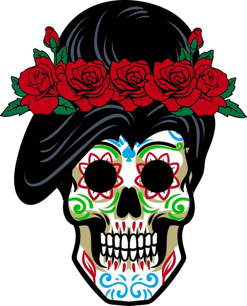 Day of the Dead Mexican Lady Skull Head Cartoon Character Illustration vector