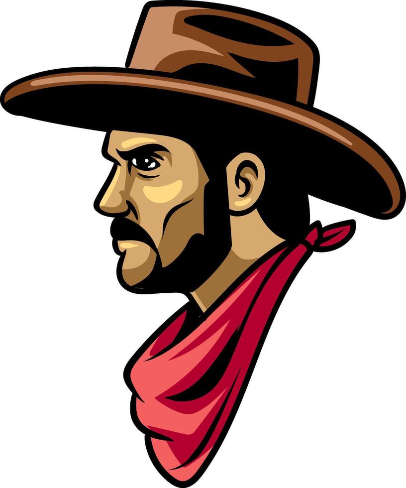 Beard Cowboy Head in Western Vintage Cartoon Illustration vector