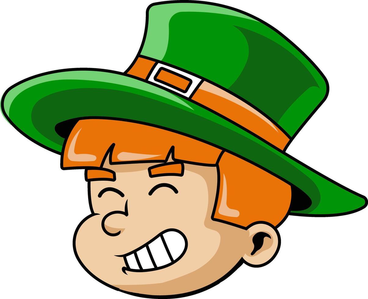 Saint Patrick's Day Boy Head Leprechaun Cartoon Character in Retro Illustration vector