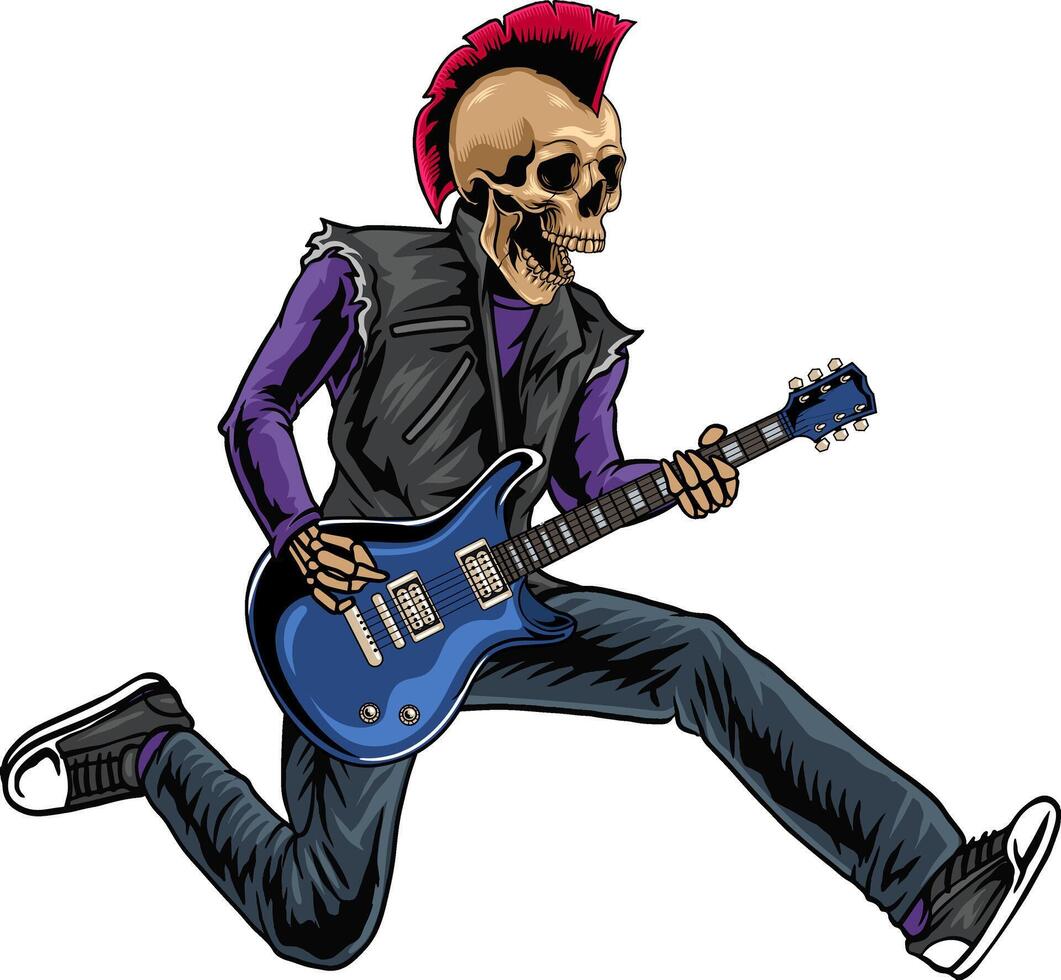 Skull Head Punk playing Guitar World Rock Day Cartoon Illustration vector