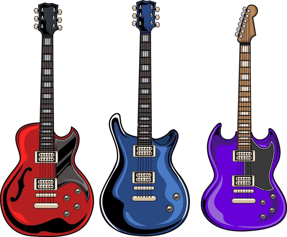 Set of Electric Guitars for Rock Music Festival Cartoon Illustration vector