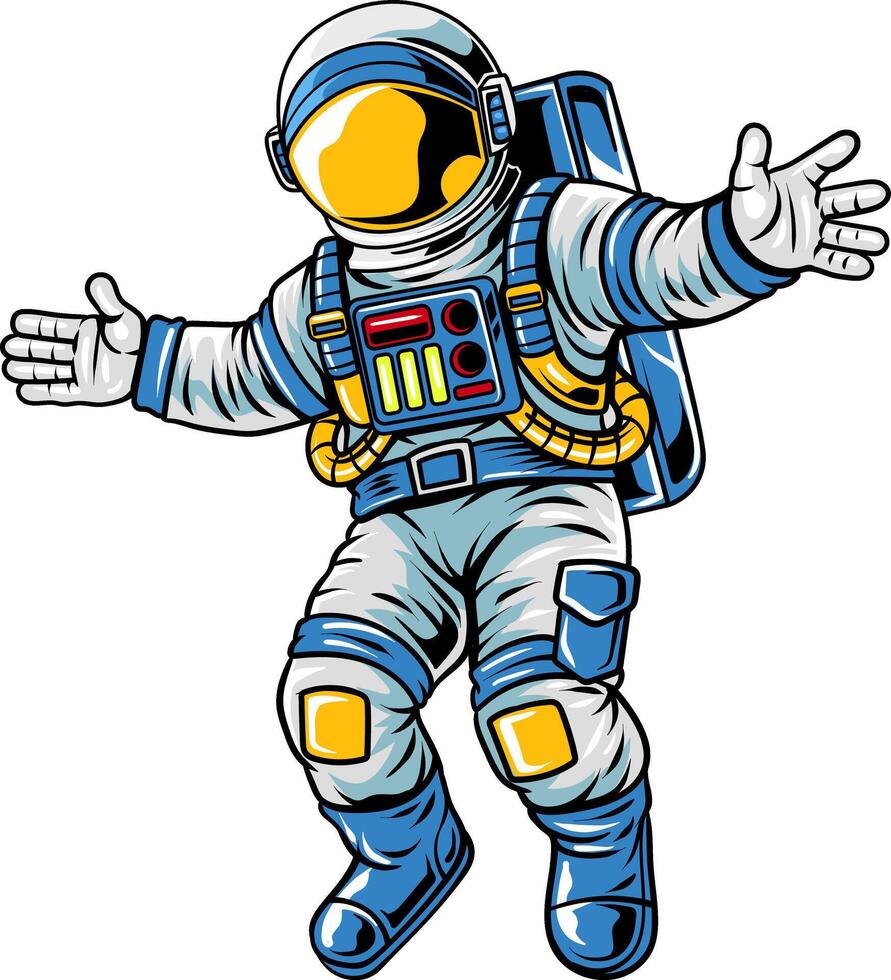 Blue Astronaut Spaceman Cartoon Character Illustration for sticker, badge, patch, banner, greeting card, invitation vector
