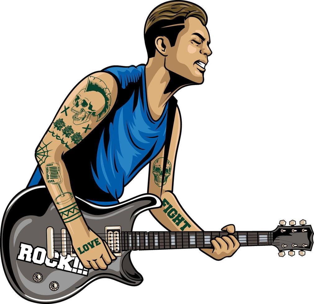 Man playing Guitar World Rock Day Cartoon Illustration vector