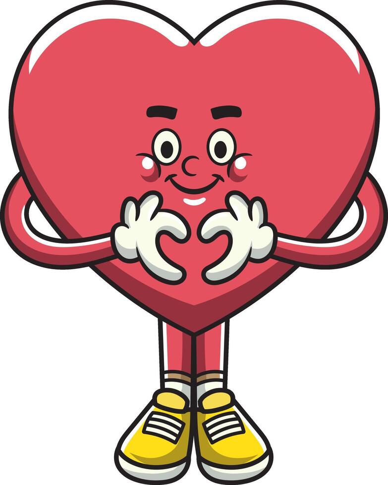 Pink Heart Valentine's Day Character in Retro Cartoon Illustration vector
