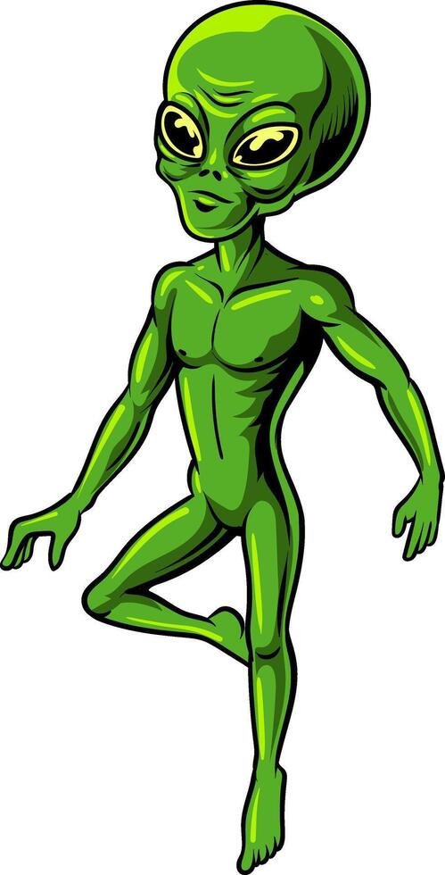 Alien Cartoon Character Illustration for sticker, badge, patch, banner, greeting card, invitation vector
