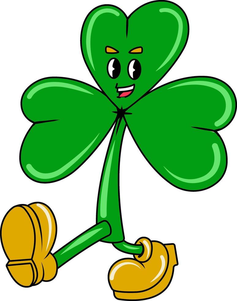 Saint Patrick's Day Clover Leaf Cartoon Character in Retro Illustration vector