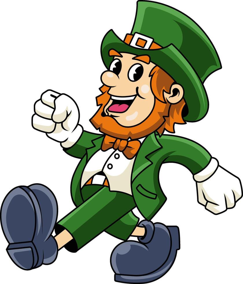 Saint Patrick's Day Beard Man Walking Cartoon Character in Retro Illustration vector