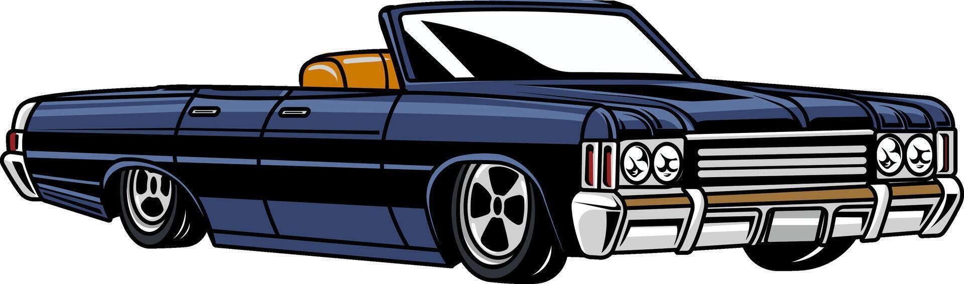 Vintage Blue Muscle Car Cartoon Illustration vector