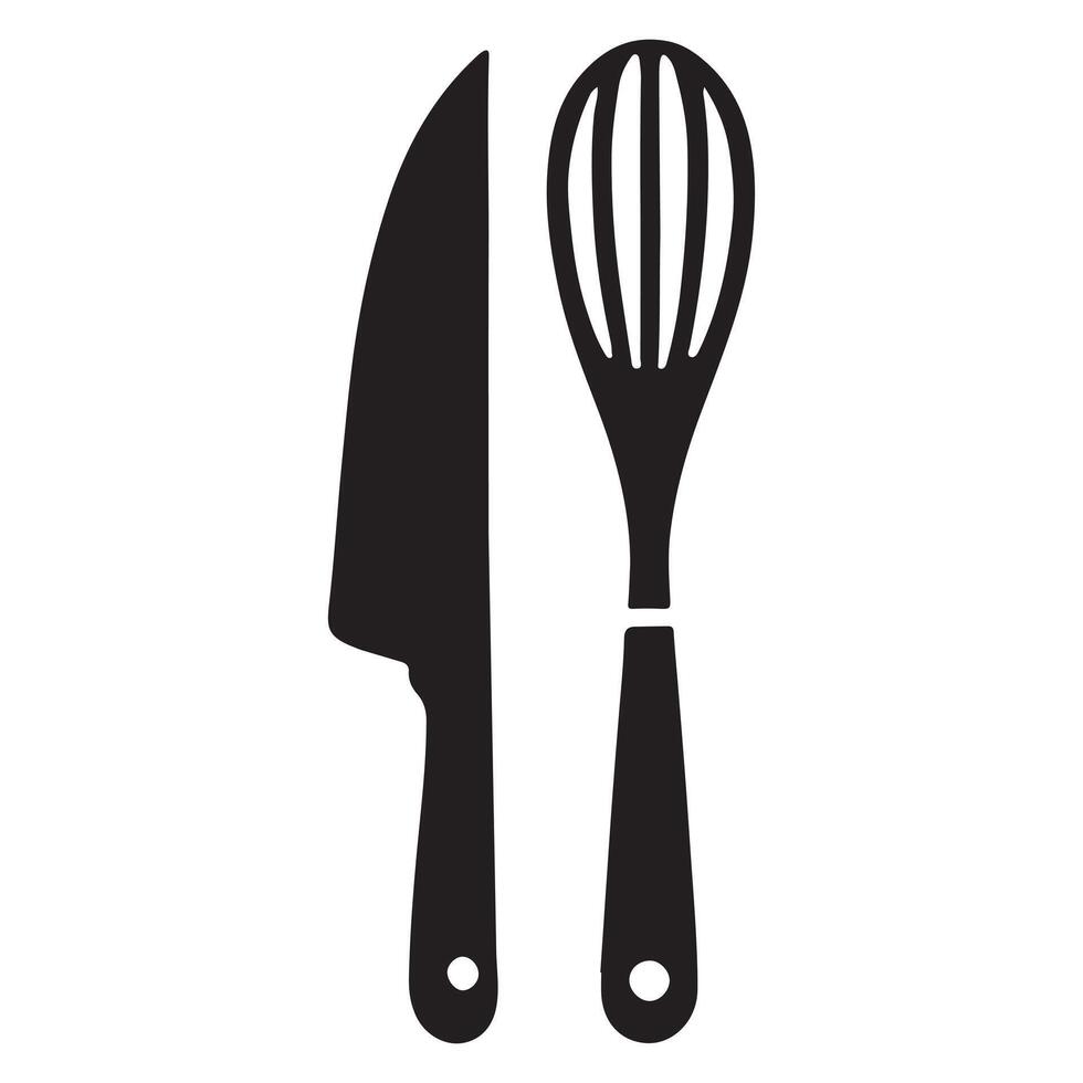 Kitchen Utensil Silhouette Icons Set Whisk and Chef Knife vector